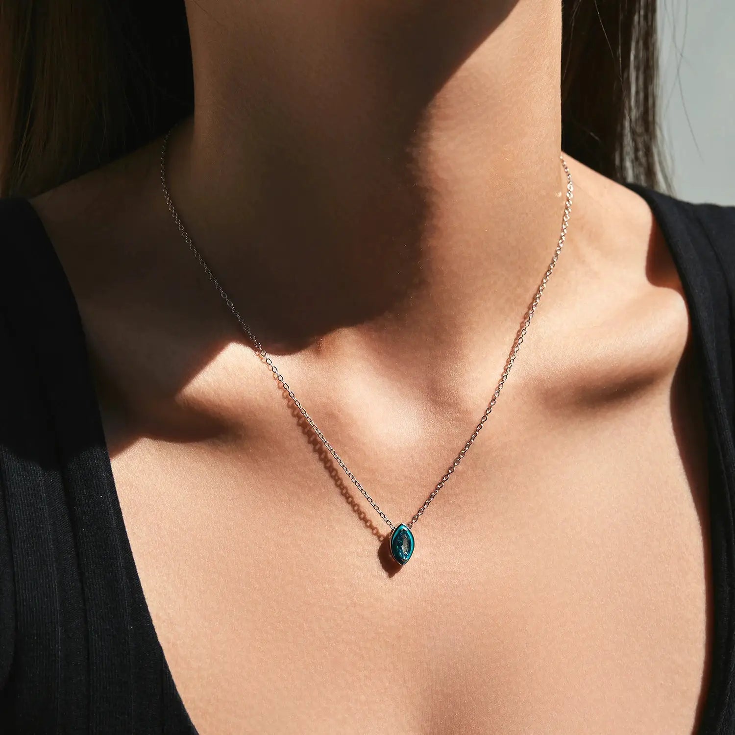MODIAN 925 Sterling Silver Fashion Mint Green Enamel Pendant Necklace Eye Shape Zircon Link Chain For Women Fine Jewelry Gifts by All Mart Bristol Ltd