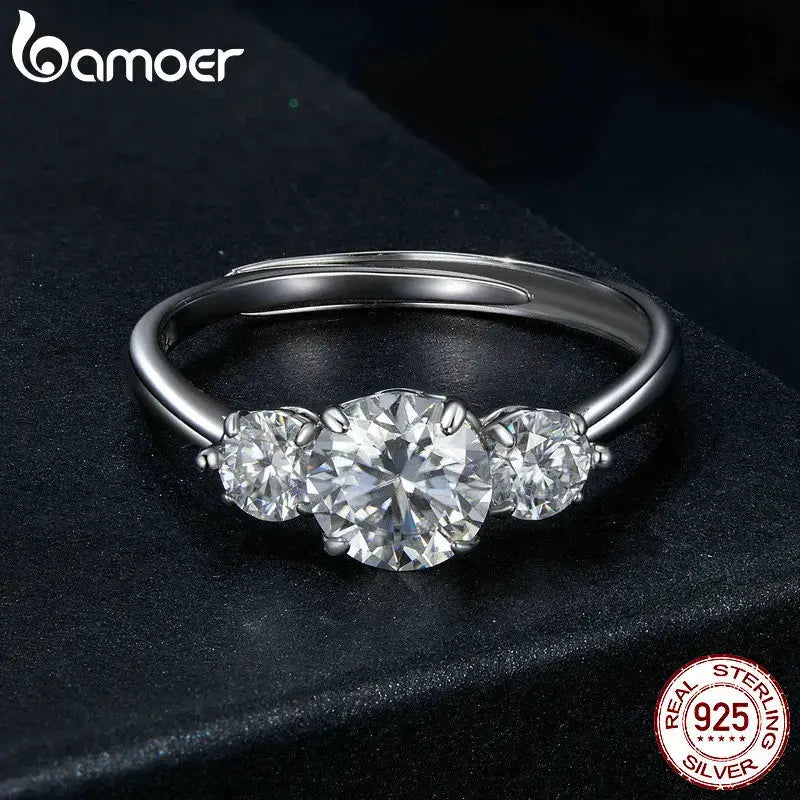 BAMOER 1.6CTTW Round Moissanite Ring for Women, White Gold Plated D Color VVS1 Lab Diamond 925 Sterling Silver Engagement Ring by All Mart Bristol Ltd
