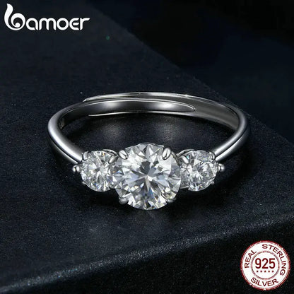 BAMOER 1.6CTTW Round Moissanite Ring for Women, White Gold Plated D Color VVS1 Lab Diamond 925 Sterling Silver Engagement Ring by All Mart Bristol Ltd