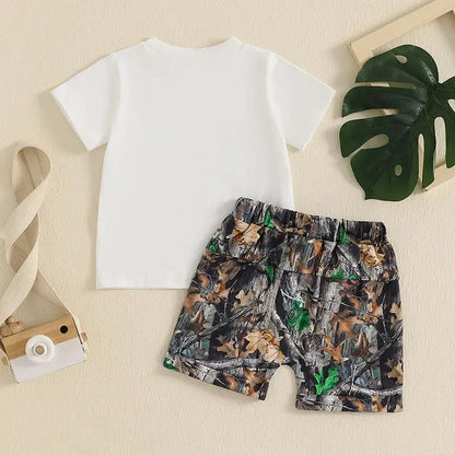 New Toddler Boy Clothes 2pcs Newborn Baby Boys Summer Short Sleeve Letter Print T-shirt with Leaves Print Shorts Outfits Clothes by All Mart Bristol Ltd