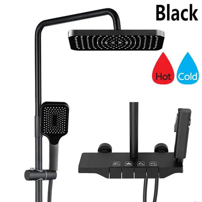 Grey Shower System Set Bathroom Digital LED Rain Showers Faucet Brass Bath Thermostat Rainfall Shower 4 Way with Bidet Taps Sets by All Mart Bristol Ltd