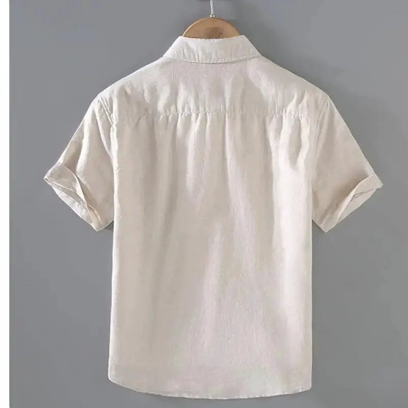 Men's Cotton Linen Short-Sleeved Shirt Summer Streetwear Plain Color Stand Collar Casual Beach Style plus Size M-3XL by All Mart Bristol Ltd
