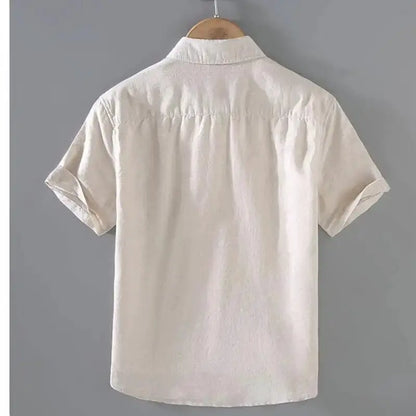 Men's Cotton Linen Short-Sleeved Shirt Summer Streetwear Plain Color Stand Collar Casual Beach Style plus Size M-3XL by All Mart Bristol Ltd