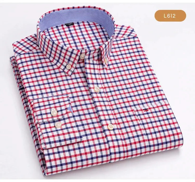 Men's Trendy Plaid Striped Lapel Collar Design Cotton Dress Shirts, Long Sleeve Casual Button Up Commuter Shirt For Spring/Fall by All Mart Bristol Ltd