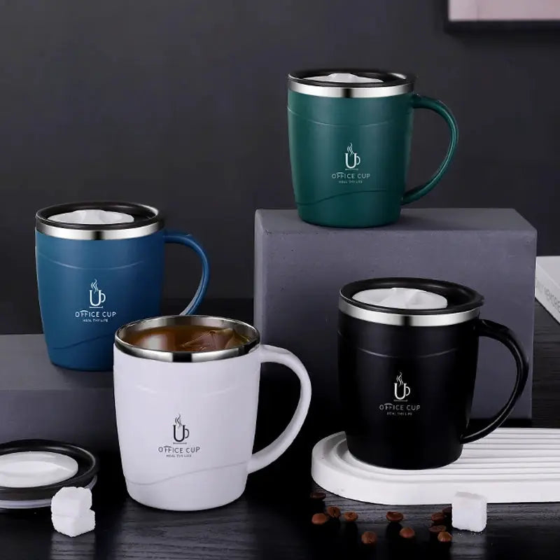 304 Stainless Steel Coffee Cup Mug With Lid Insulated Coffee Mug Double Wall Coffee Tumbler With Handle Heat-resistant Drinkware by All Mart Bristol Ltd