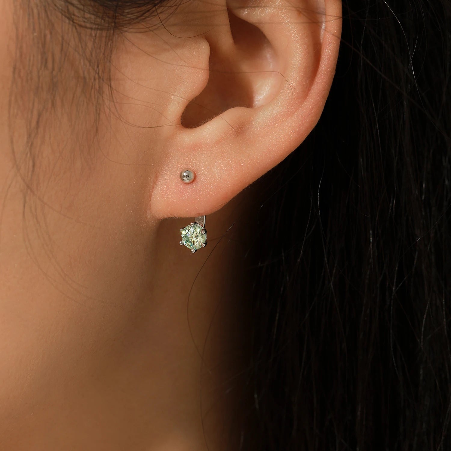 MODIAN D Color VVS1 Round Teal Moissanite Ear Climbers 925 Sterling Silver Luxury Trendy Stud Earrings For Women Fine Jewelry by All Mart Bristol Ltd