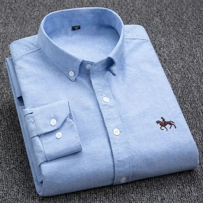 Cotton Oxford Shirt For Mens Long Sleeve Plaid Striped Casual Shirts Male Pocket Regular-Fit Button-Down Work Man Shirt S~6XL by All Mart Bristol Ltd
