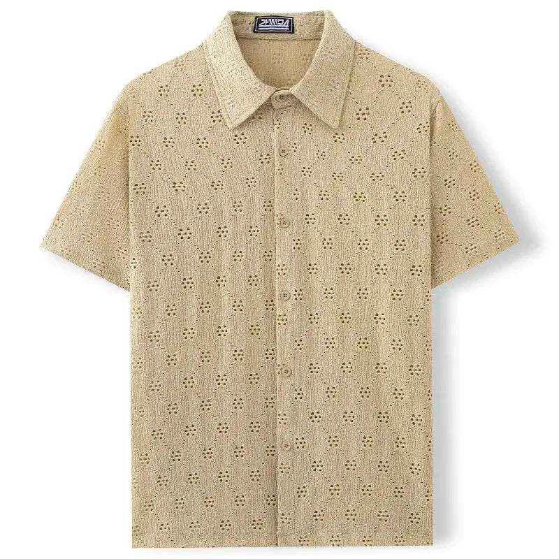 Jacquard Fabric Cuban Collar Short-sleeved Shirts【 Luxury Men's Wear 】 High-quality Business Casual Shirts for Men in Summer by All Mart Bristol Ltd