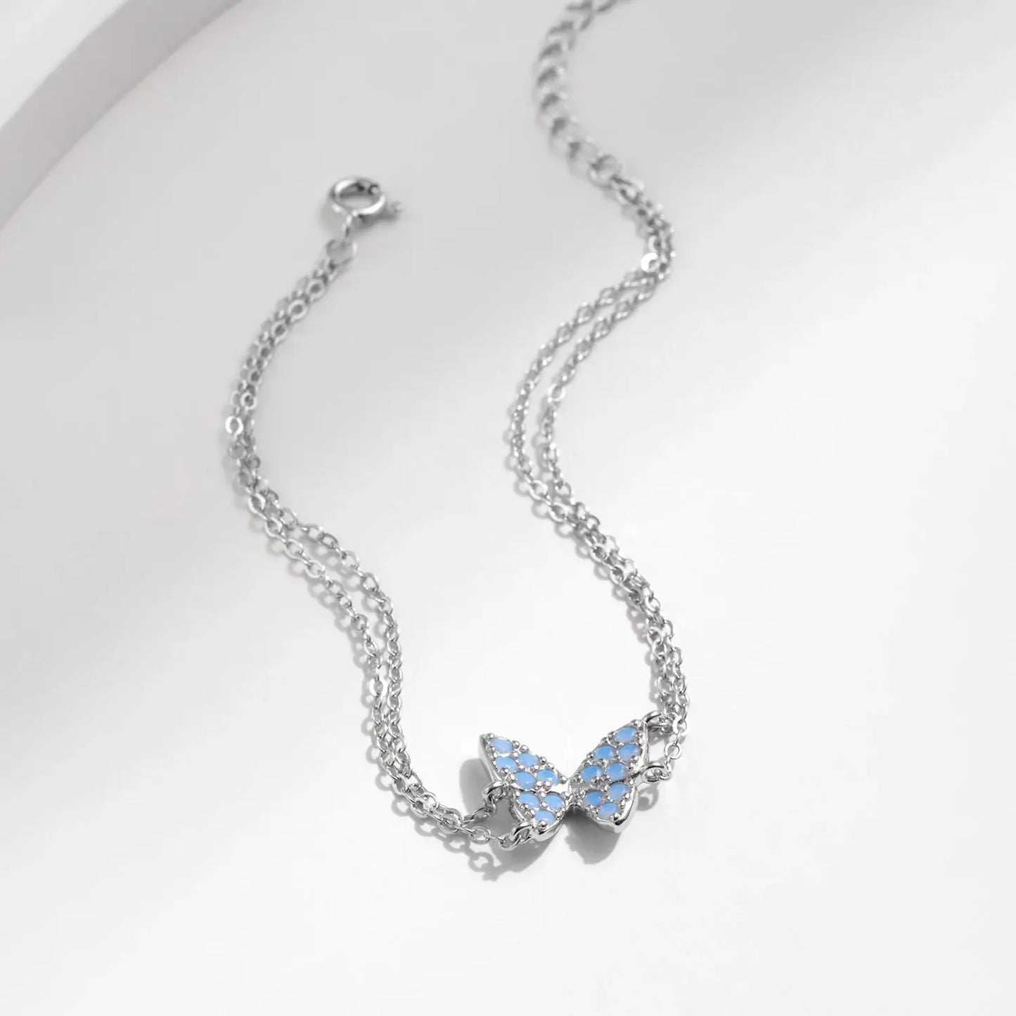 MODIAN Sweet Blue Opal Butterfly Bracelet 925 Sterling Silver Fashion Double Layer Link Chain Bracelets For Women Fine Jewelry by All Mart Bristol Ltd