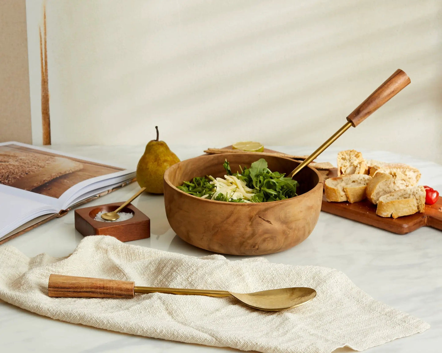 Hema Gold Salad Servers – Spoon and Fork Set, Gold Finish by What a Host