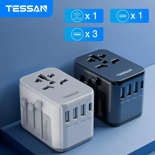 TESSAN Universal Travel Adapter with USB Port and Type C, Worldwide Power Adapter EU/UK/USA/AUS Plug for International Travel by All Mart Bristol Ltd