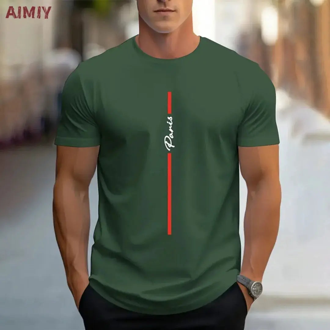 Summer Men's T-shirt Top Casual Loose Fit Oversized T-shirt PARI Letter Pattern Printed Round Neck Short Sleeved Homme Vêtement by All Mart Bristol Ltd