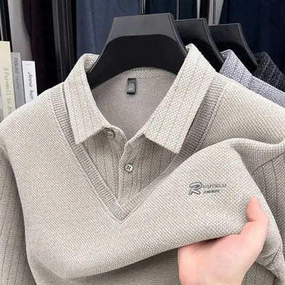 Mens Sweater Polo Collar Label Patchwork Stripes Plush Wool Liner Knitted Thickened Sweater Brand Luxury Print Thermo Menswear by All Mart Bristol Ltd