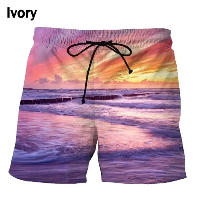 Seaside Sunset Sunrise Scence Beach Shorts Men 3D Print Board Shorts Swimsuit 2023 Hawaiian Bermuda Swim Trunks Cool Short Pants by All Mart Bristol Ltd