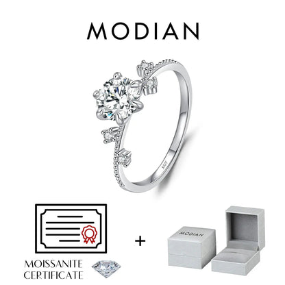 MODIAN 1CT Moissanite Ring 925 Sterling Silver Delicate Flower Six Claws Lab Created Diamond Rings For Women Wedding Jewelry by All Mart Bristol Ltd