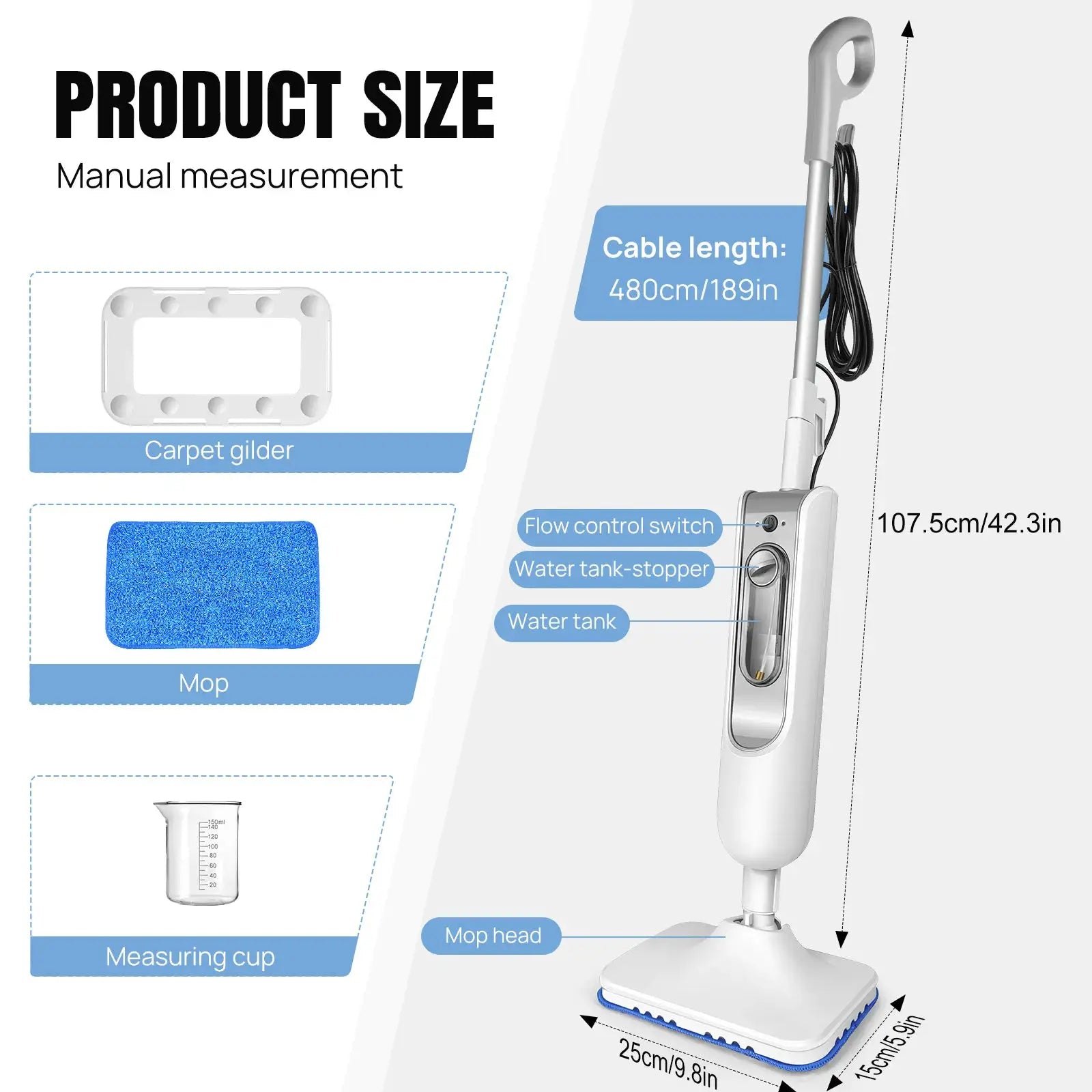 12 IN 1 Electric Steam Mop with 120 Degree Rotatable Head for Floor Cleaning,5000W Steam Cleaner 400ML Water Tank Handheld Mop by All Mart Bristol Ltd