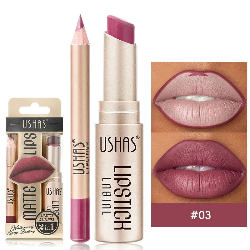 USHAS 12 Color Lip Liner + LIPSTICK Set Easy Coloring Matte Lipstick Long lasting nude red lipstick by All Mart Bristol Ltd