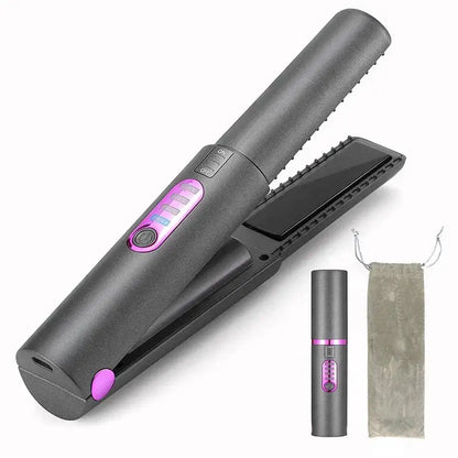 2-IN-1 Cordless Electric Heating Hair Straightener Rechargeable Travel Double Use Straight Hair Straightener And Curling Iron by All Mart Bristol Ltd