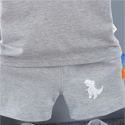 Infant Baby Boy Sets Summer Clothing Casual Sport Suit POLO Shirt + Shorts 2Pcs Set Boys Kids Grey Dinosaur Print Tracksuit by All Mart Bristol Ltd