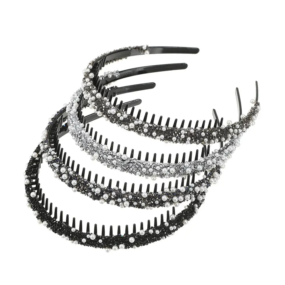 AWAYTR Women Pearl Rhinestones Antislip Hairband For With Teeth Hair Band Headband Hair Hoop Bezel Fashion Hair Accessories by All Mart Bristol Ltd