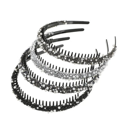 AWAYTR Women Pearl Rhinestones Antislip Hairband For With Teeth Hair Band Headband Hair Hoop Bezel Fashion Hair Accessories by All Mart Bristol Ltd