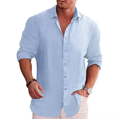 Cotton Linen Autumn Hot Selling Men's Long Sleeve Shirt Solid Color Casual Style Plus Size Men's Casual Linen Shirt by All Mart Bristol Ltd
