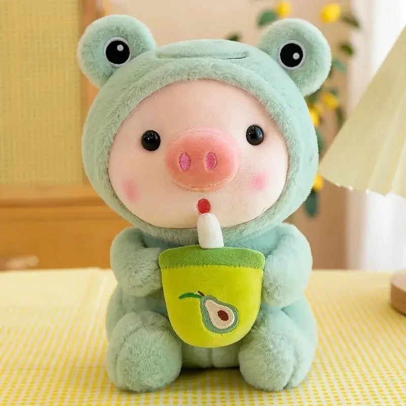 9.8in/25cm Cute Piglet Stuffed Animals Cute Plush Toy Soft Plushies Throw Pillow Pig Plush Throw Pillow Doll with Boba Tea by All Mart Bristol Ltd