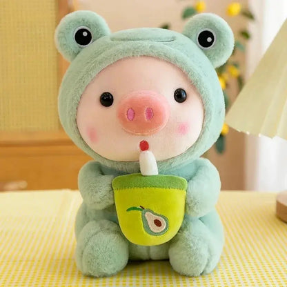 9.8in/25cm Cute Piglet Stuffed Animals Cute Plush Toy Soft Plushies Throw Pillow Pig Plush Throw Pillow Doll with Boba Tea by All Mart Bristol Ltd