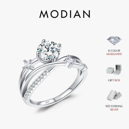 MODIAN 1CT VVS1 Clarity Moissanite Dazzling Ring 925 Sterling Silver e Multi-layer Lines Rings For Women Wedding Jewelry Gifts by All Mart Bristol Ltd