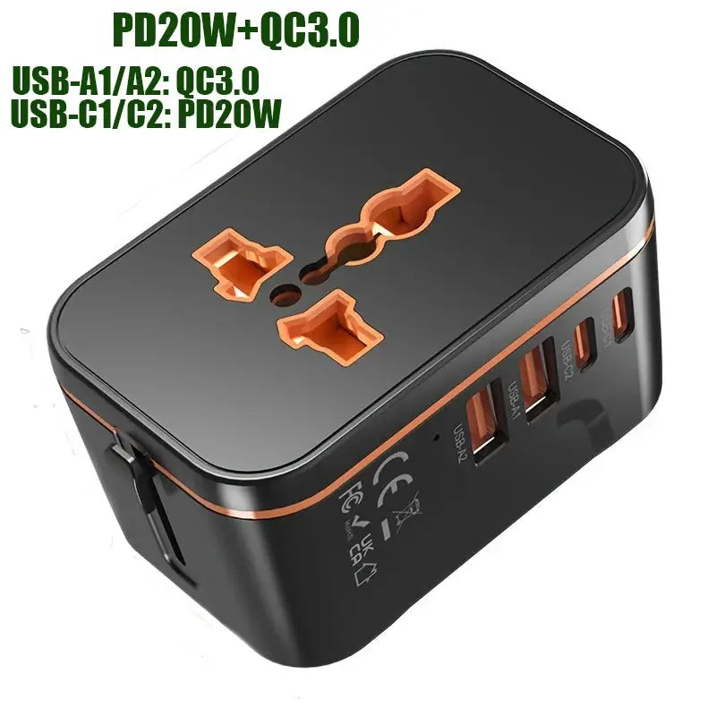 Universal 5-in-1 Travel Adapter with Fast Charging Ports by All Mart Bristol Ltd