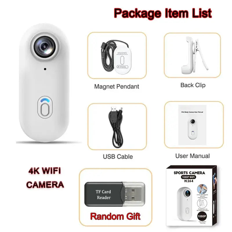 4K HD Mini Vlog Camera with WiFi Wireless Portable Action Body Cam for Sports Travel Photography Pocket Sized Video Recorder by All Mart Bristol Ltd