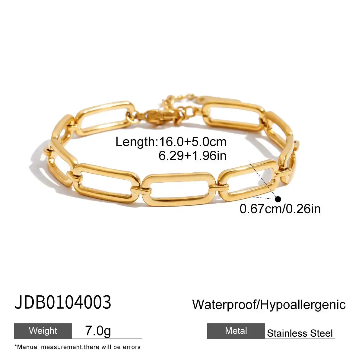 Uworld Minimalist Classic 18K Gold Color Plated Stainless Steel White Rhinestone Paper Clip Hollow Bracelet Stackable Geometric by All Mart Bristol Ltd