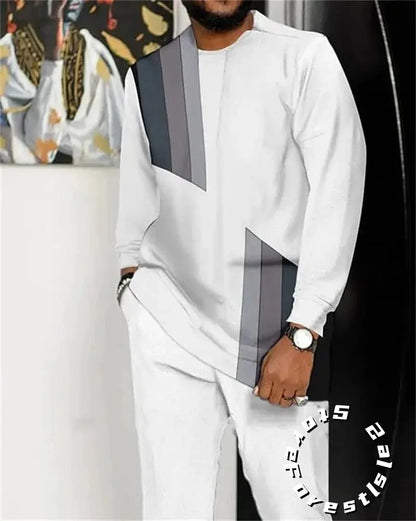 Fashion Clothing Set for Men Tracskuit Set Casual Walking Suit Ovrersize Streetwear Long Sleeve T-Shirt Trousers Outfit 2-piece by All Mart Bristol Ltd