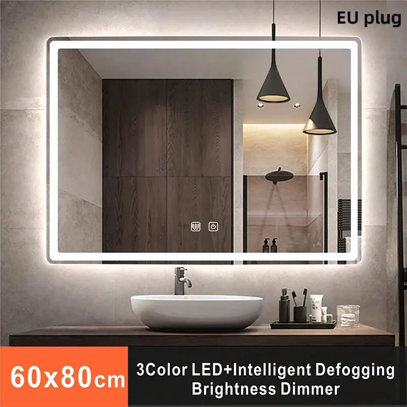 Rectangular Smart Beauty Makeup Bathroom Mirror With 3 Color Light Defogging Touch Button Vantiy Wall Hanging Bathroom Mirrors by All Mart Bristol Ltd