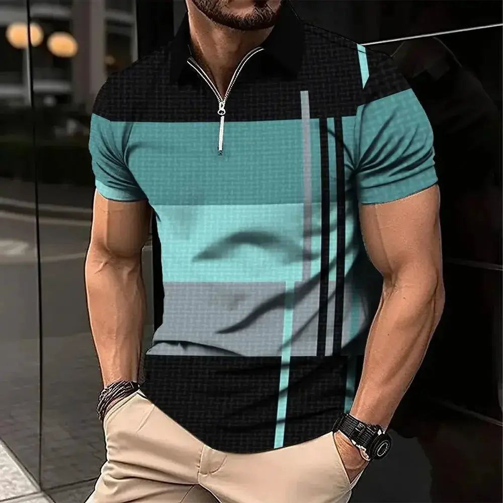New Male Golf Stripe Polo Men's Casual Short-Sleeved Polo Shirt Solid Color Lapel Fashion Business Sports Breathable T-Shirt Top by All Mart Bristol Ltd
