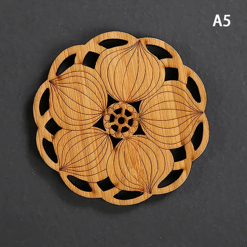 Creative Lotus Flower Drink Coasters Wooden Round Cup Mat Table Mat Tea Coffee Mug Placemat Home Decoration Kitchen Accessories by All Mart Bristol Ltd