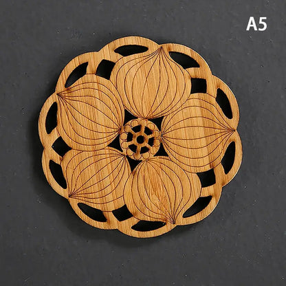 Creative Lotus Flower Drink Coasters Wooden Round Cup Mat Table Mat Tea Coffee Mug Placemat Home Decoration Kitchen Accessories by All Mart Bristol Ltd