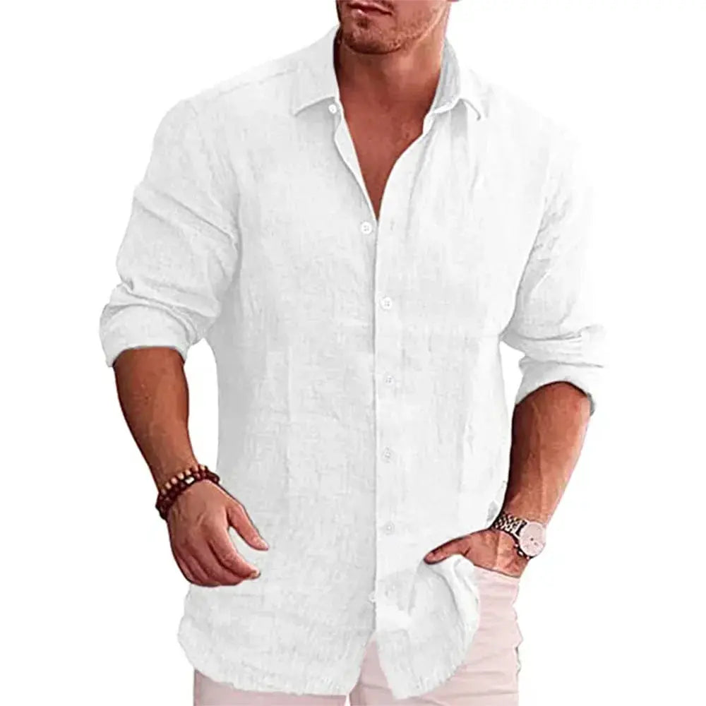 Cotton Linen Autumn Hot Selling Men's Long Sleeve Shirt Solid Color Casual Style Plus Size Men's Casual Linen Shirt by All Mart Bristol Ltd