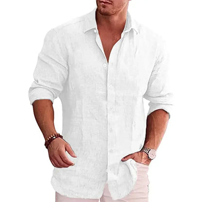 Cotton Linen Autumn Hot Selling Men's Long Sleeve Shirt Solid Color Casual Style Plus Size Men's Casual Linen Shirt by All Mart Bristol Ltd