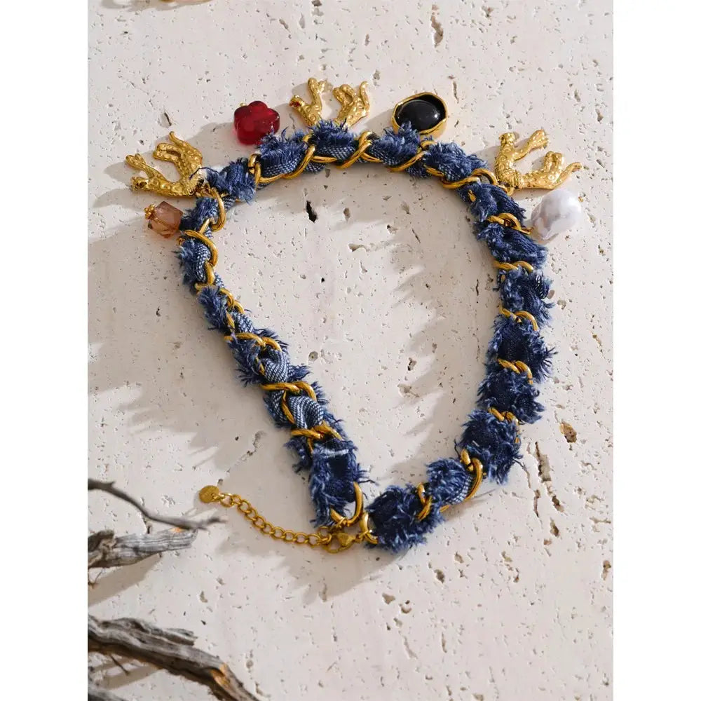 Yhpup Exclusive Design Blue Denim Heart Star Animal Pendant Necklace Bracelet Bangle Popular Charm Jewelry Autumn & Winter New by All Mart Bristol Ltd