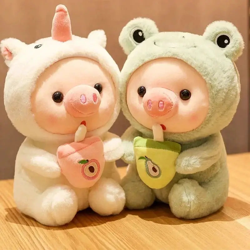 9.8in/25cm Cute Piglet Stuffed Animals Cute Plush Toy Soft Plushies Throw Pillow Pig Plush Throw Pillow Doll with Boba Tea by All Mart Bristol Ltd