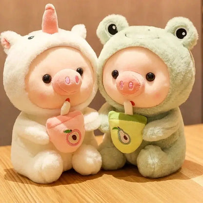 9.8in/25cm Cute Piglet Stuffed Animals Cute Plush Toy Soft Plushies Throw Pillow Pig Plush Throw Pillow Doll with Boba Tea by All Mart Bristol Ltd