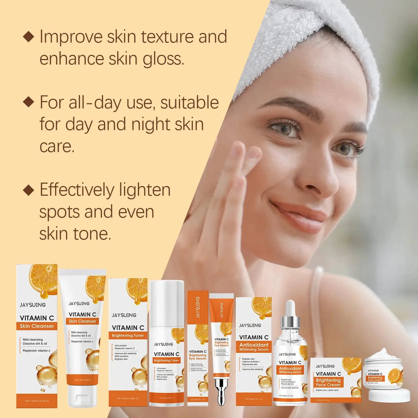 Vitamin C Skincare Set Face Whiten Cream Dark Spots Serum Cleaning Facial Cleanser Moisturizer Toner Firming Eye Cream Skin Care by All Mart Bristol Ltd