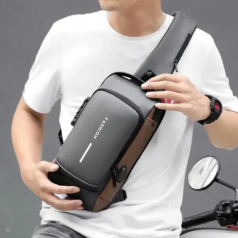 Men Anti Theft Chest Bag Shoulder Bags USB Charging Crossbody Package School Short Trip Messengers Bags Men's Oxford Sling Pack by All Mart Bristol Ltd