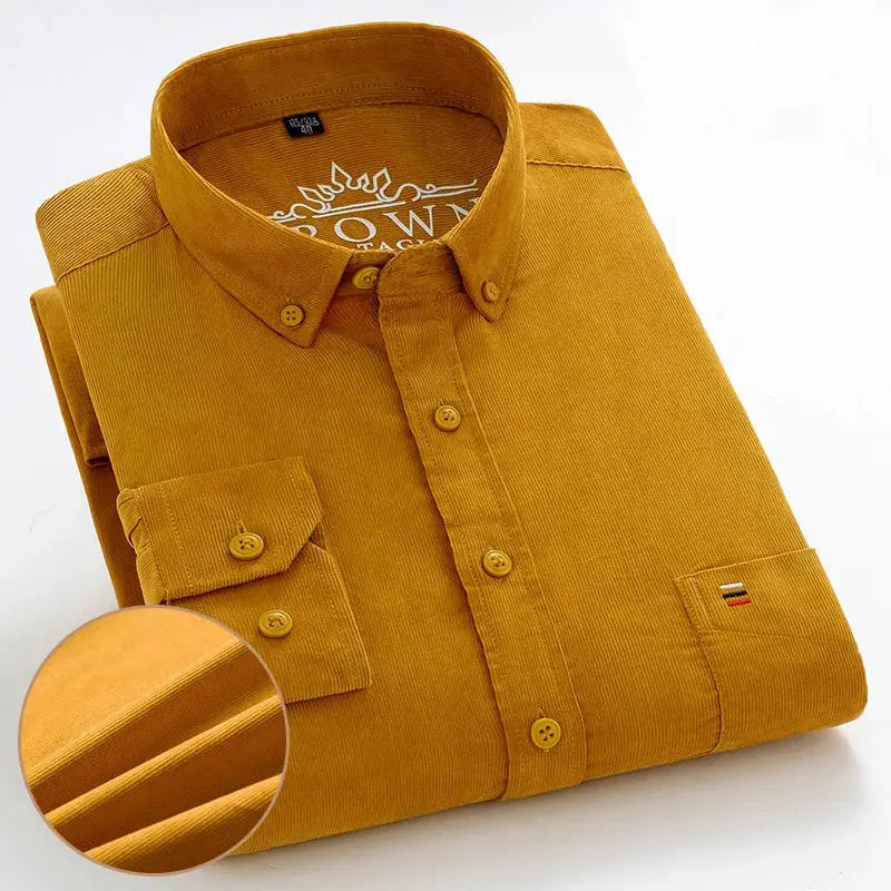 Oversize Corduroy Shirt For Men's Clothing Casual Long Sleeve Shirts Male Cotton Comfortable Soft Button-down Collar Brown Shirt by All Mart Bristol Ltd