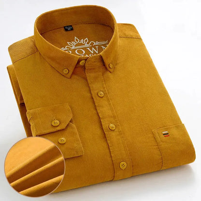 Oversize Corduroy Shirt For Men's Clothing Casual Long Sleeve Shirts Male Cotton Comfortable Soft Button-down Collar Brown Shirt by All Mart Bristol Ltd