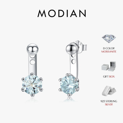 MODIAN D Color VVS1 Round Teal Moissanite Ear Climbers 925 Sterling Silver Luxury Trendy Stud Earrings For Women Fine Jewelry by All Mart Bristol Ltd