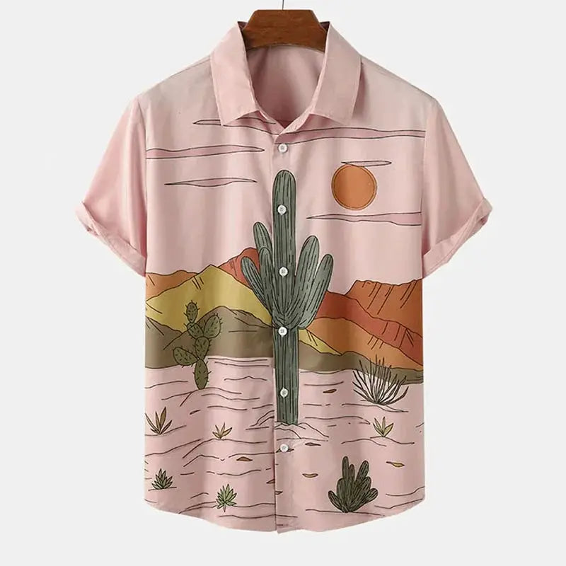 Desert Cactus Shirt For Men 3D Print Summer Hawaiian Harajuku Fashion Shirt Top Blouse Short Sleeves Street Vacation Beachwear by All Mart Bristol Ltd