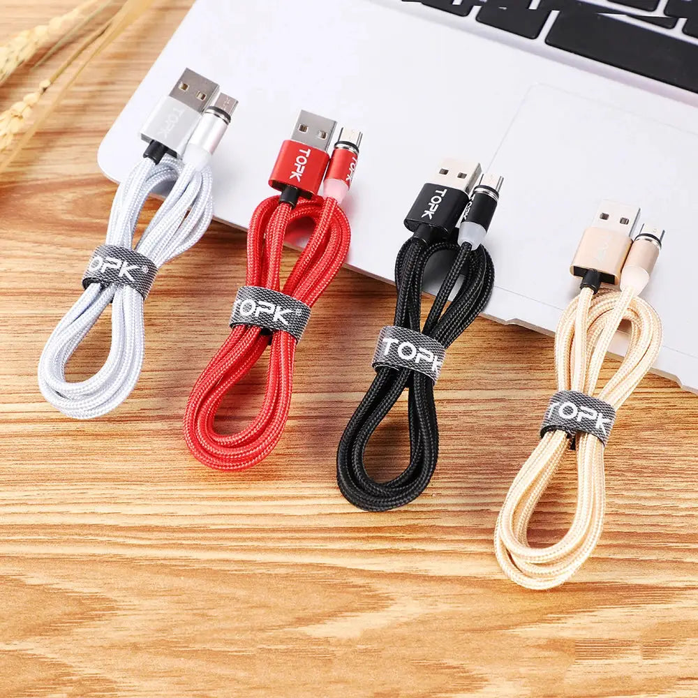 Magnetic Charging Cable 3 IN 1 TOPK 360 Degree Rotating Magnetic Phone Charger Cable Nylon Braided Magnetic Micro USB C Cable by All Mart Bristol Ltd