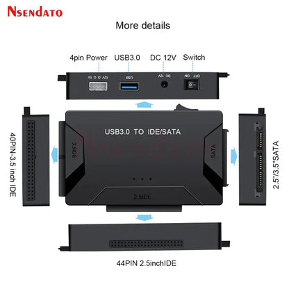 2.5 3.5 Hard Disk Universal Adapter USB3.0 USB 3.0 Data Transfer to SATA IDE Combo External Converter for Optical Drive HDD SSD by All Mart Bristol Ltd